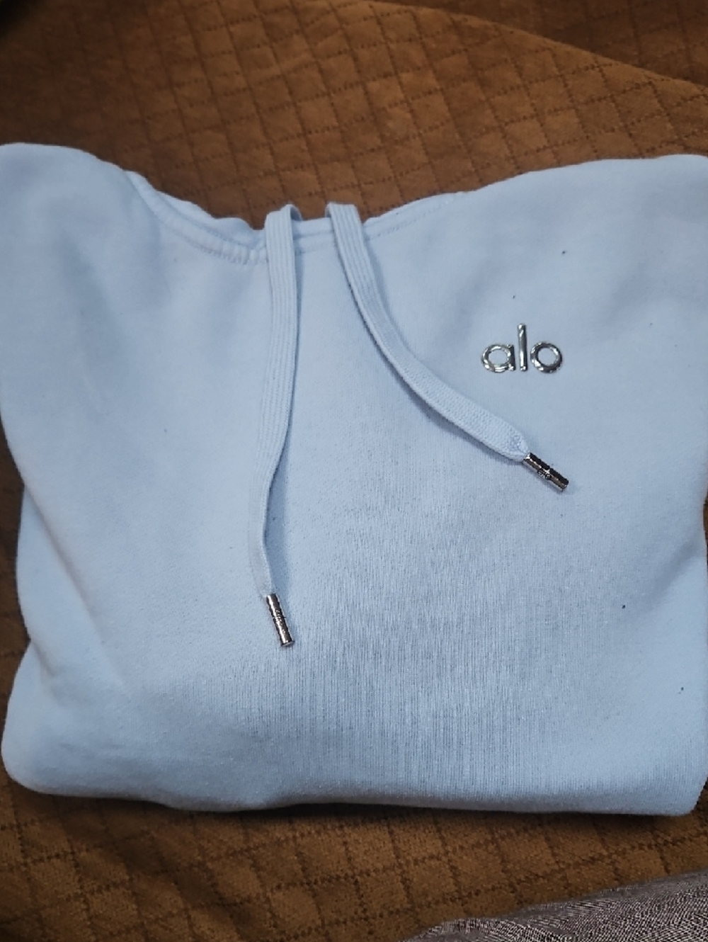 ALO Accolade Light Blue Women's Hoodie with Metal Logo - Picture 2 of 2